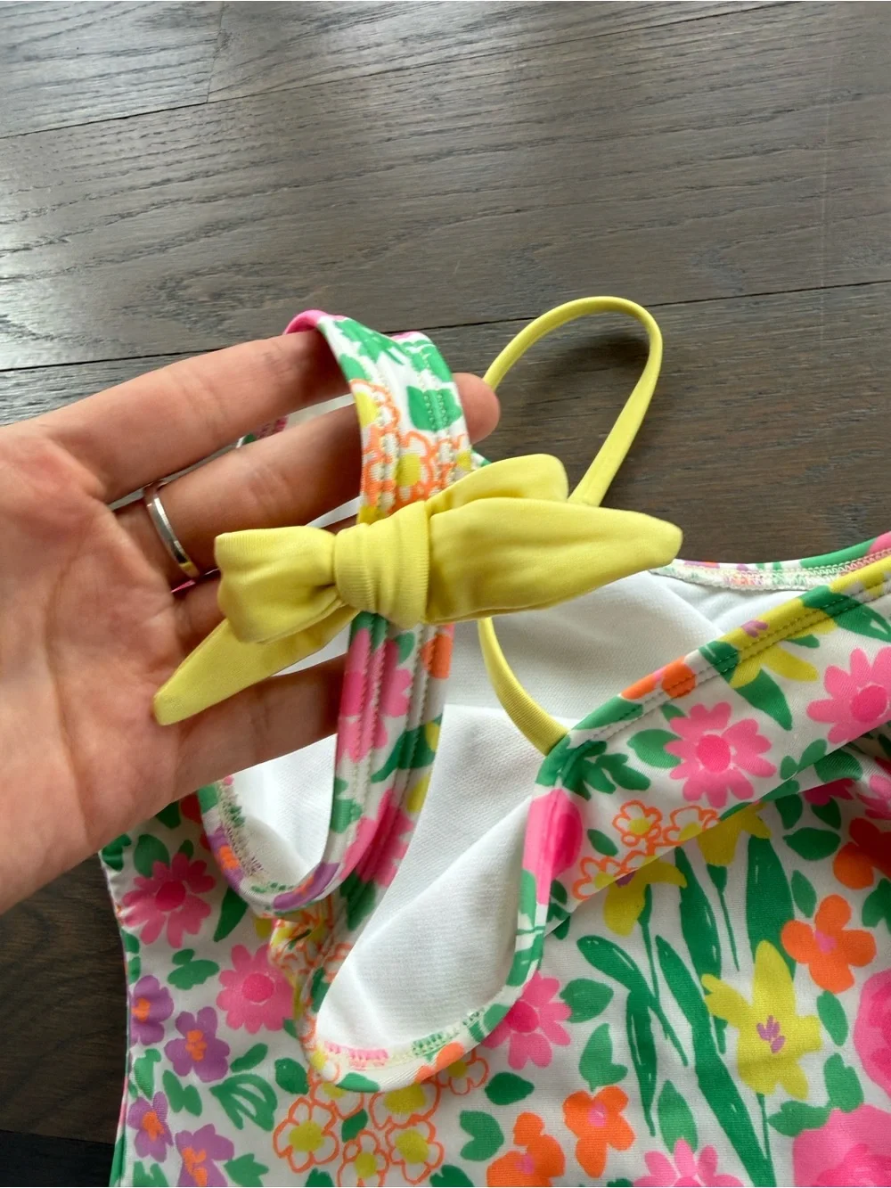 Cat & Jack Floral One-Shoulder Kids Swimsuit in Yellow and Pink